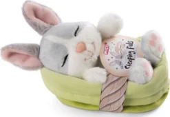 NICI Kuscheltier Hase Grau 12cm Schlafend Im Körbchen