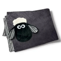 Nici 40142 Plüschdecke Shaun Das Schaf +Kopf Allover Schwarz / Weiß 175 X 140cm