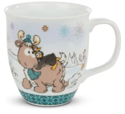Nici 44151 Tasse Rentier Reny Heart +Pinguin Kaffeetasse 9,5x10cm Winter Glamour