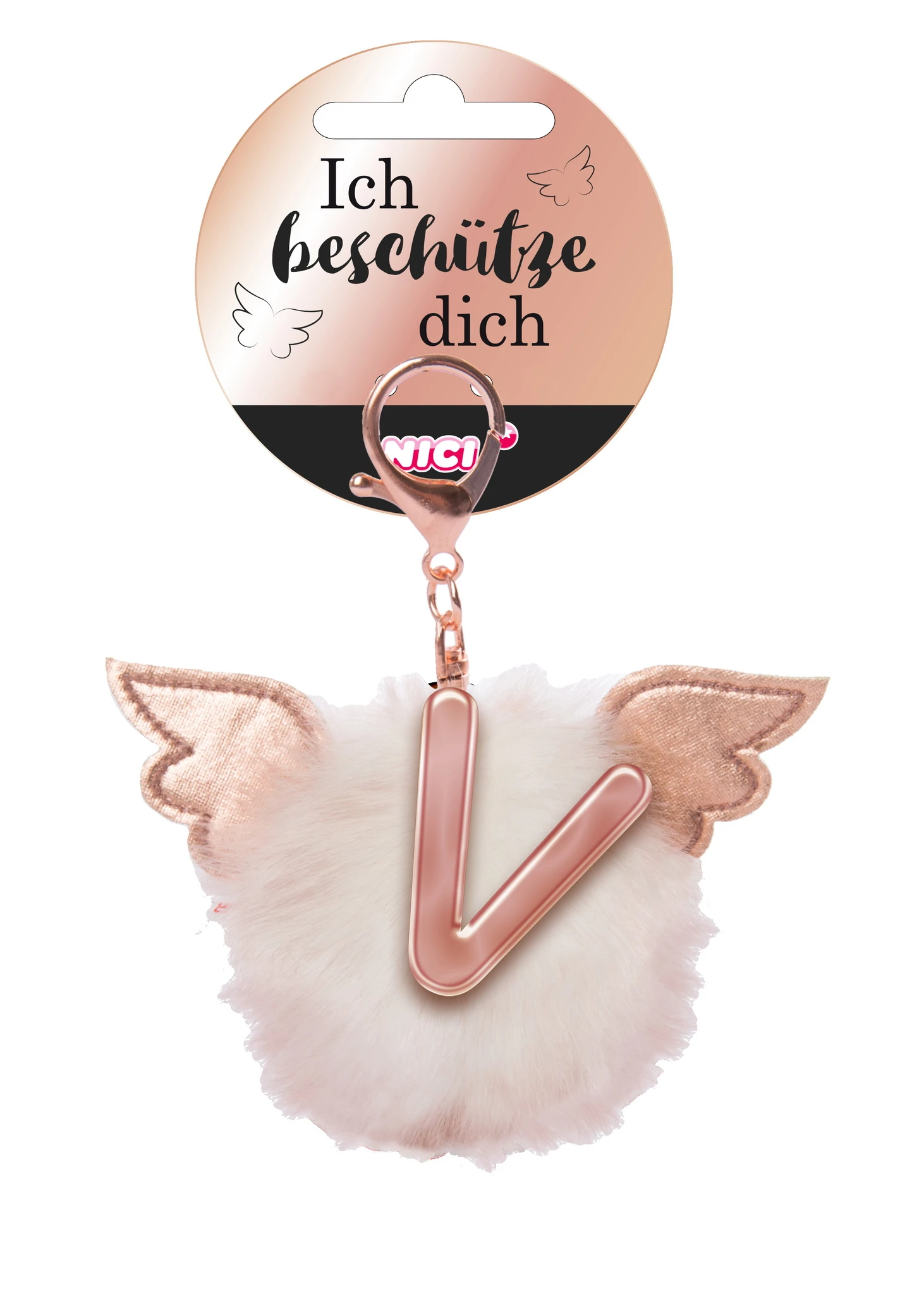 Nici 46990 Taschenanhänger Schutzbommel Mit Flügeln + Pompon Metallbuchstabe V 1 Nici 46990 Taschenanhänger Schutzbommel Mit Flügeln + Pompon Metallbuchstabe V
